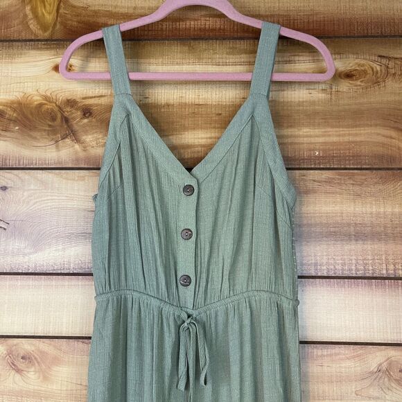 En Creme Womens Jumpsuit Romper Medium Boho Wide Leg Sleeveless V-Neck Green NEW - Picture 3 of 11